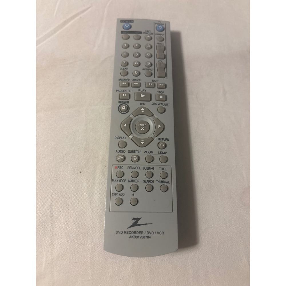 Zenith DVD VCR Remote Control AKB31238704 Gray Excellent Condition Recording